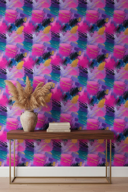 Vibrant Pink and Blue Abstract Brushstroke Wallpaper