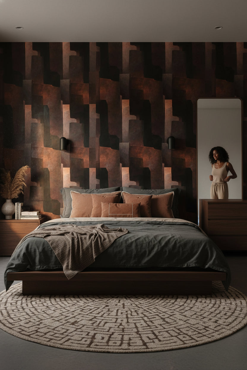 Rustic Copper Geometric Abstract Wallpaper