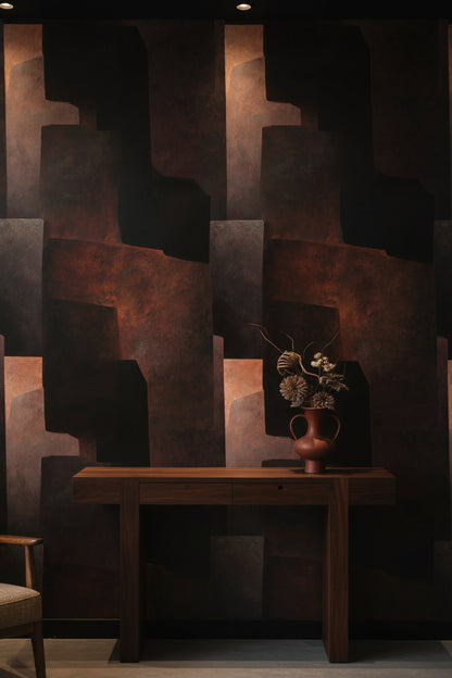 Rustic Copper Geometric Abstract Wallpaper