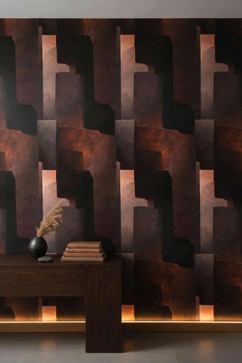 Rustic Copper Geometric Abstract Wallpaper
