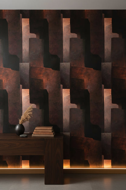 Rustic Copper Geometric Abstract Wallpaper