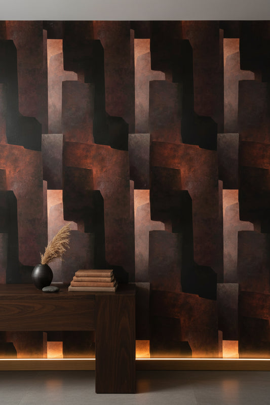 Rustic Copper Geometric Abstract Wallpaper