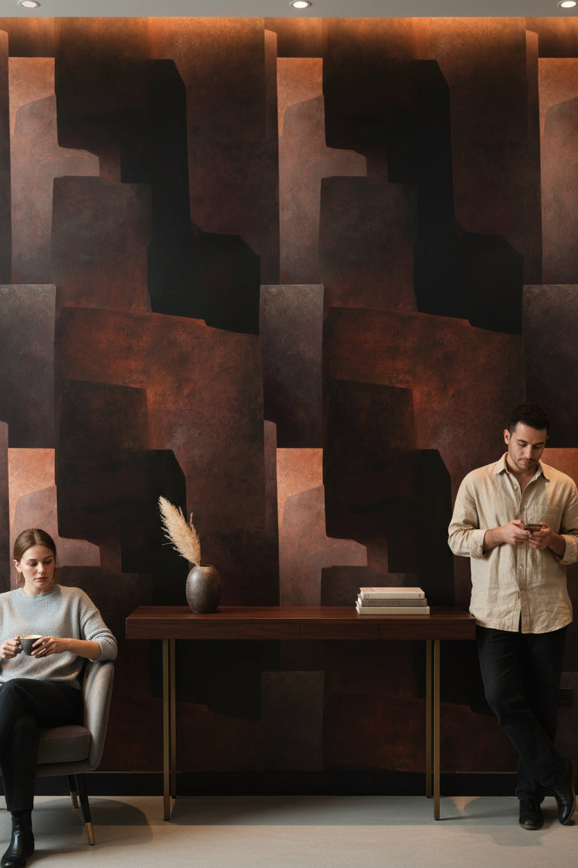 Rustic Copper Geometric Abstract Wallpaper