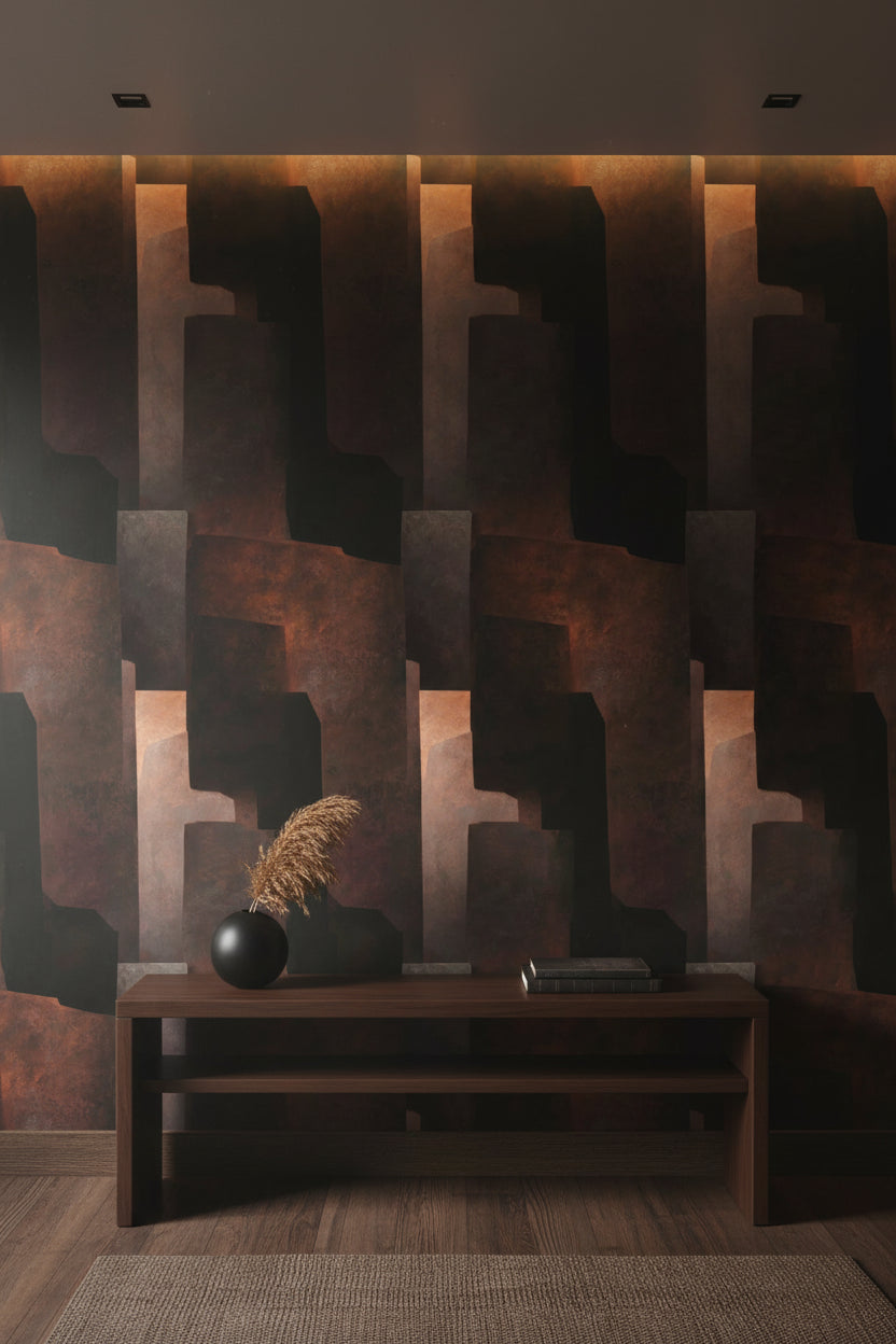 Rustic Copper Geometric Abstract Wallpaper