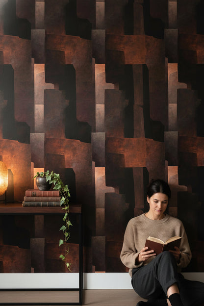 Rustic Copper Geometric Abstract Wallpaper
