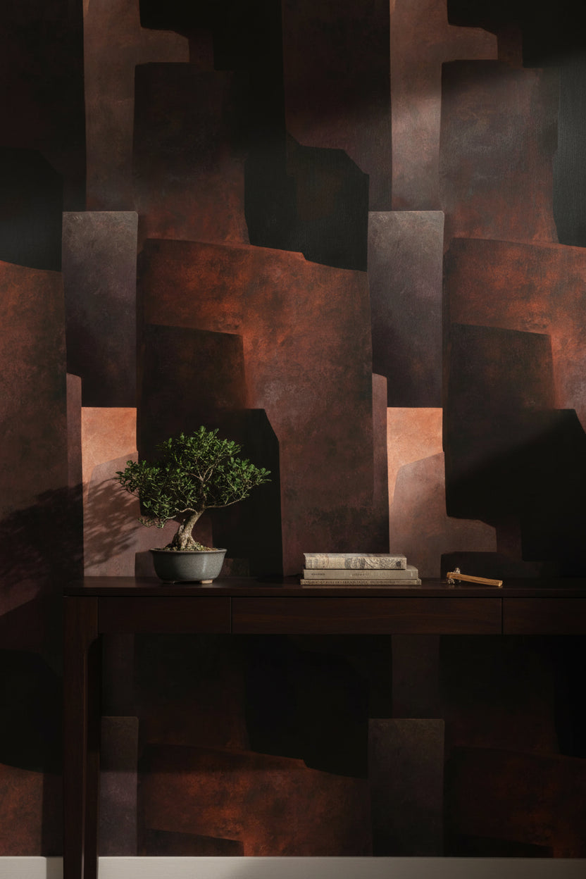 Rustic Copper Geometric Abstract Wallpaper