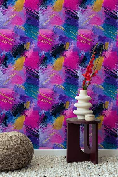 Vibrant Pink and Blue Abstract Brushstroke Wallpaper