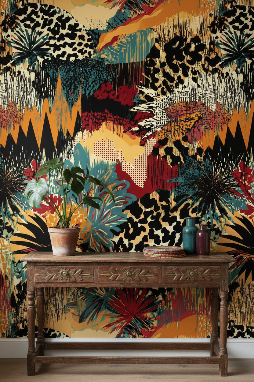 Multicolor Abstract Jungle Botanical Wallpaper