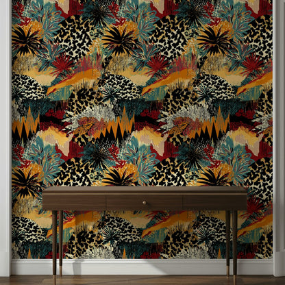 Multicolor Abstract Jungle Botanical Wallpaper
