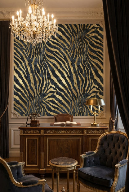 Luxurious Black and Gold Look Zebra Stripe Wallpaper