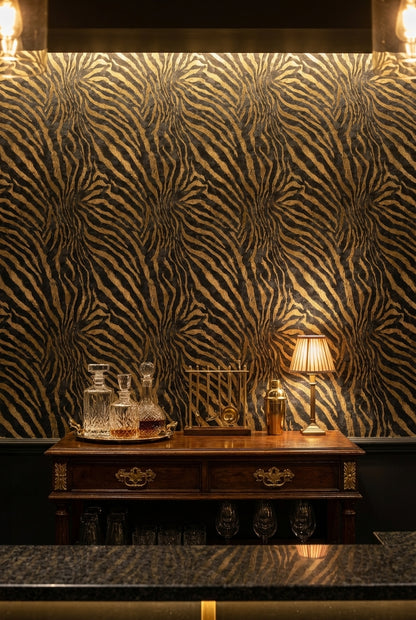 Luxurious Black and Gold Look Zebra Stripe Wallpaper