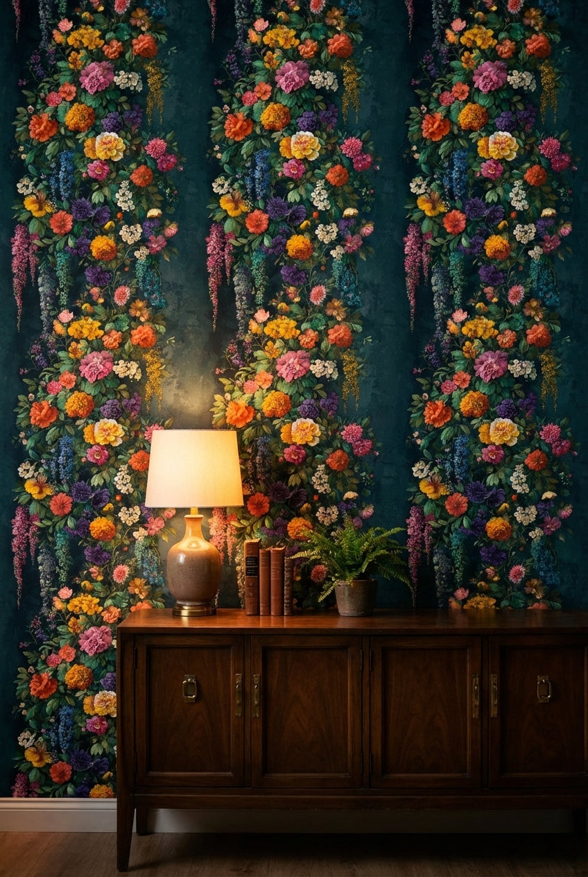 Dark Opulent Garden Floral Wallpaper