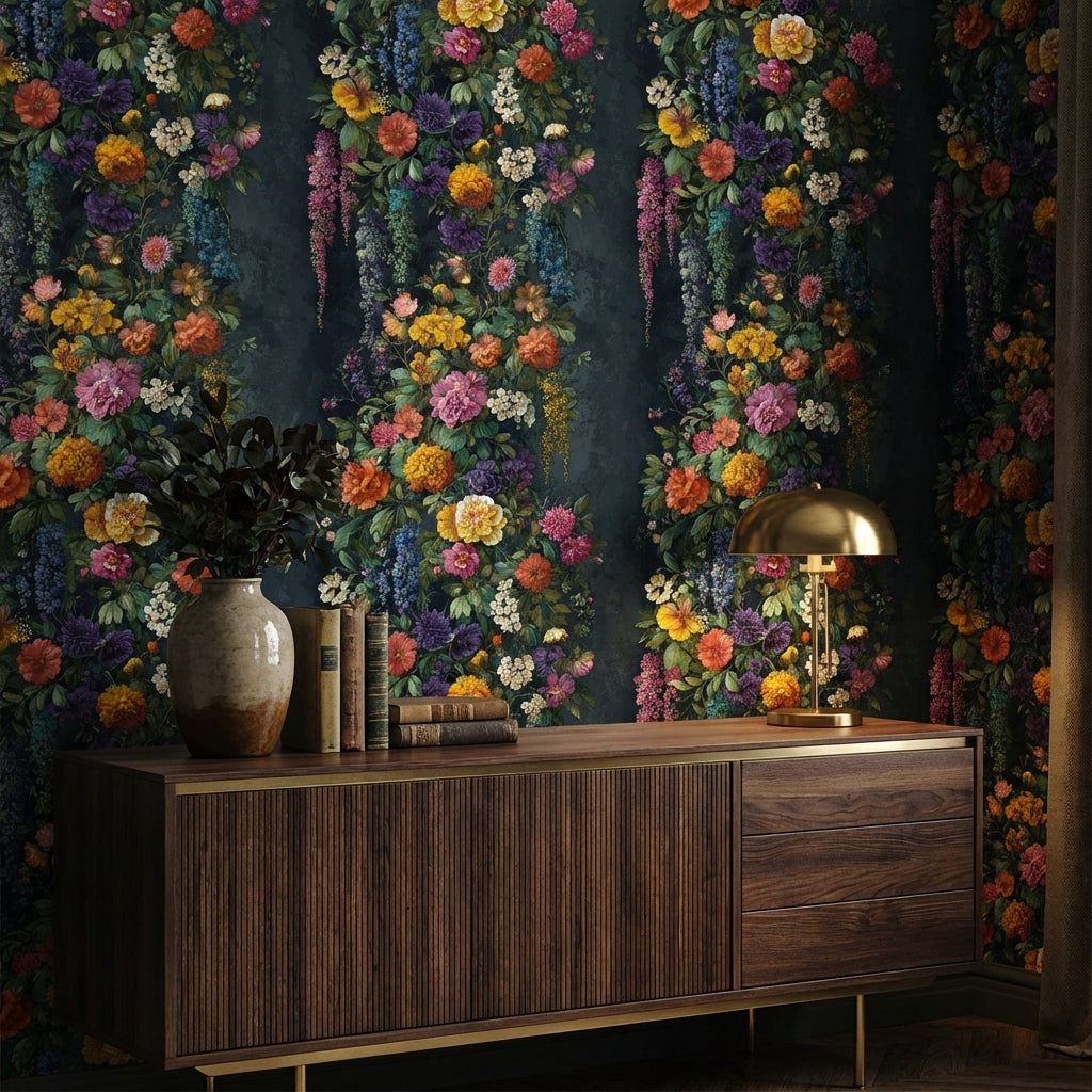 Dark Opulent Garden Floral Wallpaper