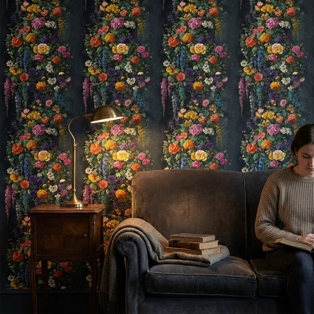 Dark Opulent Garden Floral Wallpaper