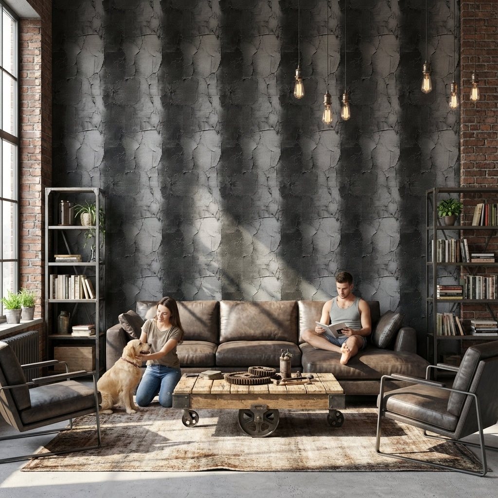 Charcoal Cracked Concrete Texture Wallpaper