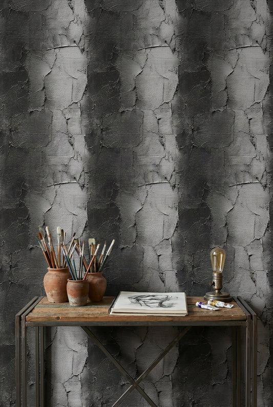 Charcoal Cracked Concrete Texture Wallpaper