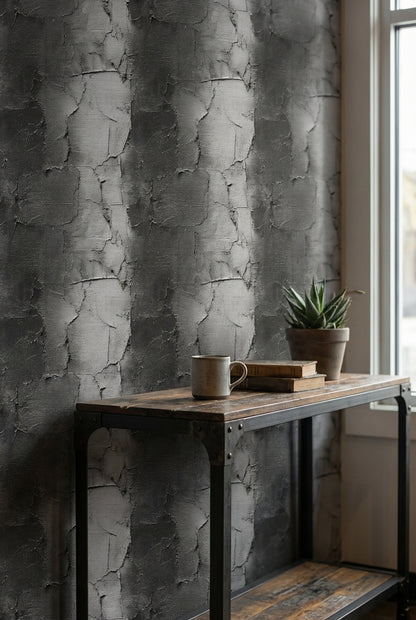 Charcoal Cracked Concrete Texture Wallpaper