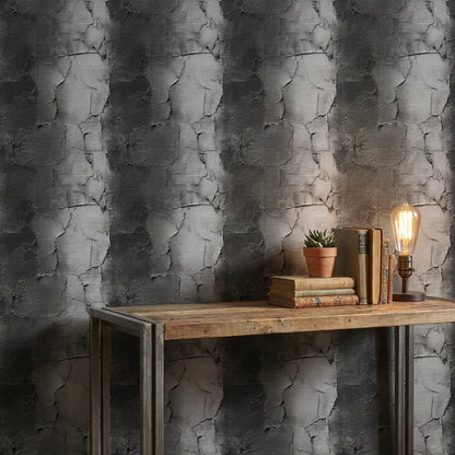 Charcoal Cracked Concrete Texture Wallpaper