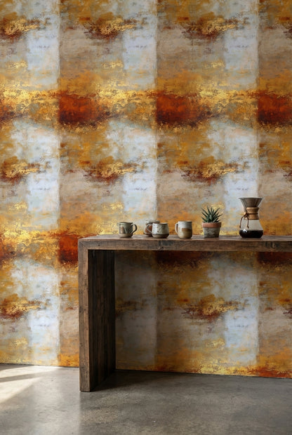 Warm Gold Look and Gray Abstract Textured Wallpaper