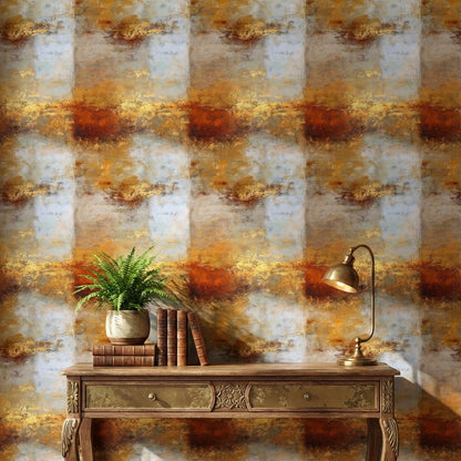 Warm Gold Look and Gray Abstract Textured Wallpaper