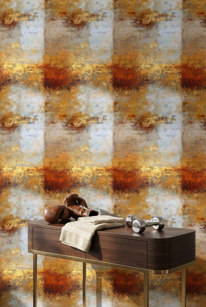 Warm Gold Look and Gray Abstract Textured Wallpaper