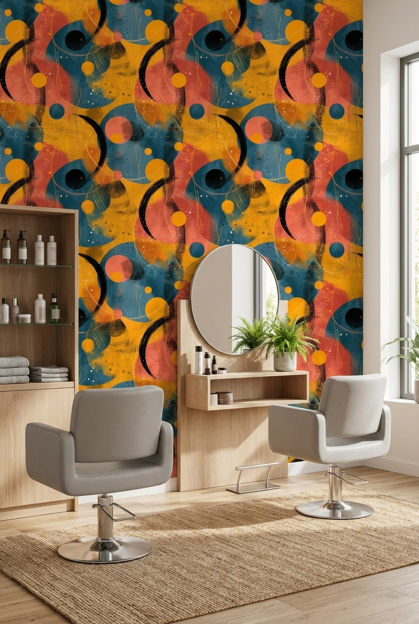 Vibrant Orange and Blue Abstract Geometric Wallpaper