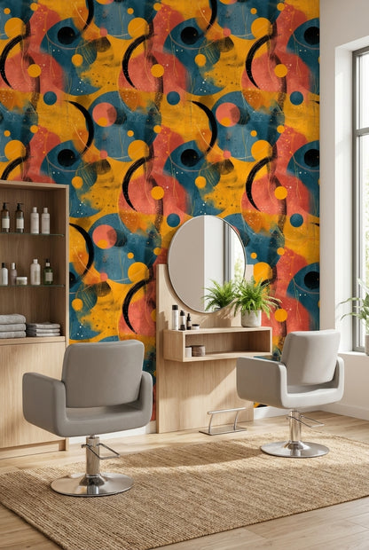 Vibrant Orange and Blue Abstract Geometric Wallpaper