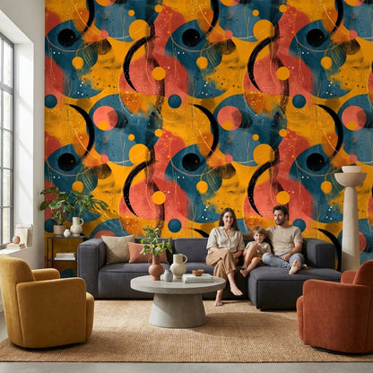 Vibrant Orange and Blue Abstract Geometric Wallpaper