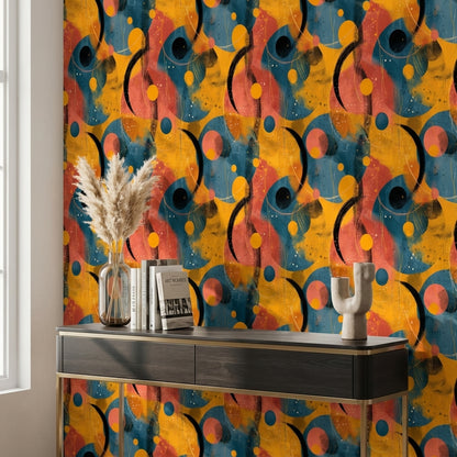 Vibrant Orange and Blue Abstract Geometric Wallpaper