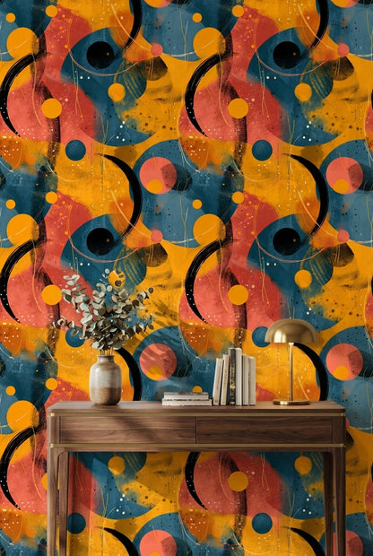 Vibrant Orange and Blue Abstract Geometric Wallpaper