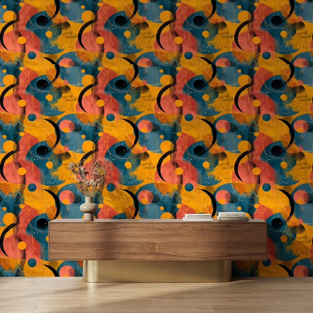 Vibrant Orange and Blue Abstract Geometric Wallpaper