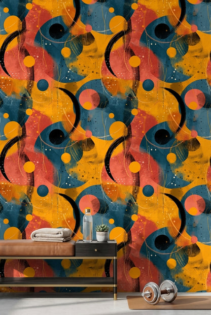 Vibrant Orange and Blue Abstract Geometric Wallpaper