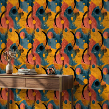 Vibrant Orange and Blue Abstract Geometric Wallpaper