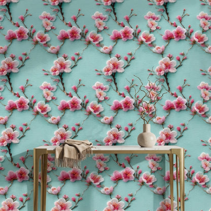 Turquoise Cherry Blossom Floral Wallpaper