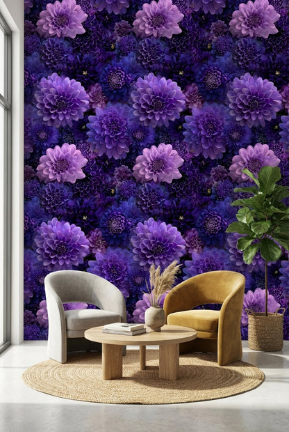 Deep Violet and Lavender Dahlia Floral Wallpaper