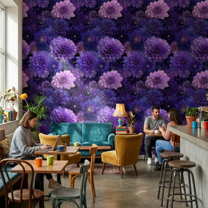 Deep Violet and Lavender Dahlia Floral Wallpaper