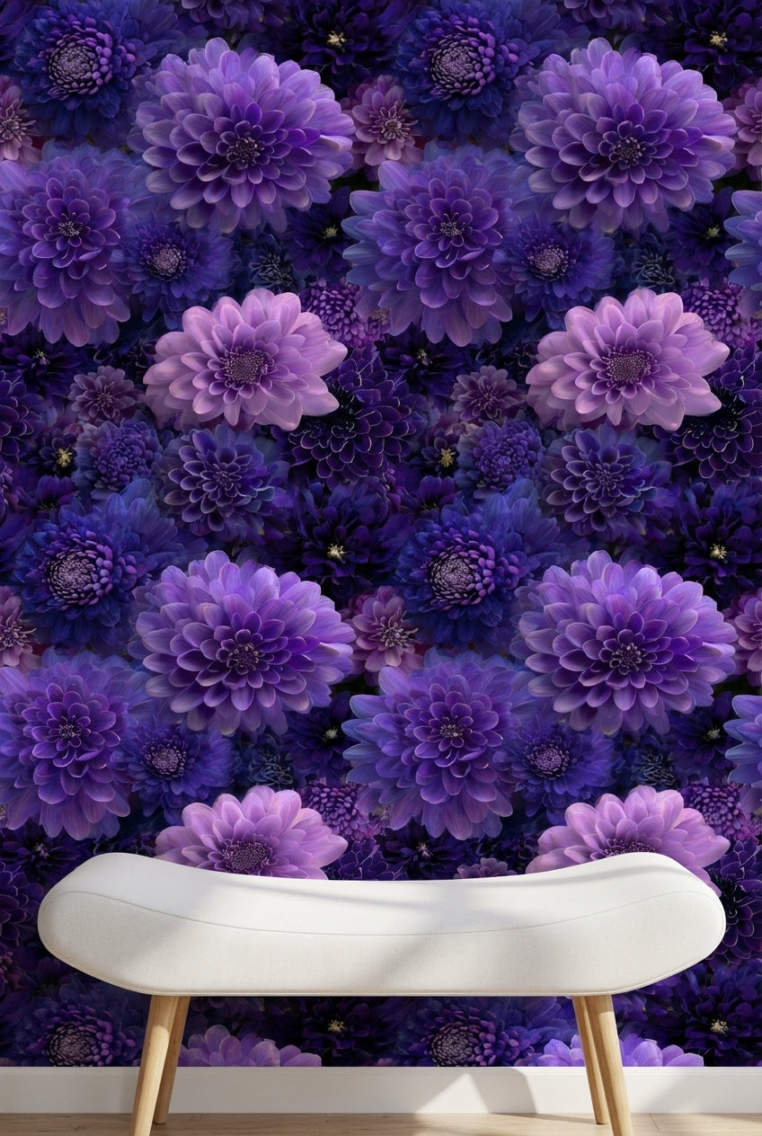 Deep Violet and Lavender Dahlia Floral Wallpaper