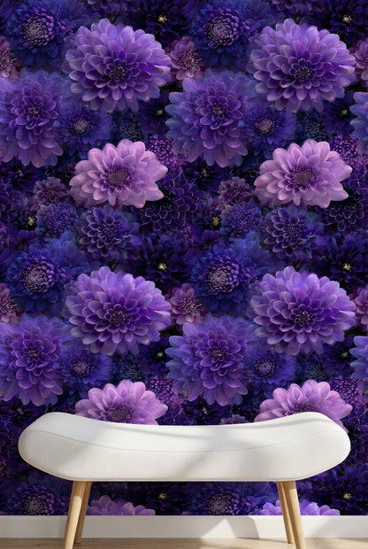 Deep Violet and Lavender Dahlia Floral Wallpaper
