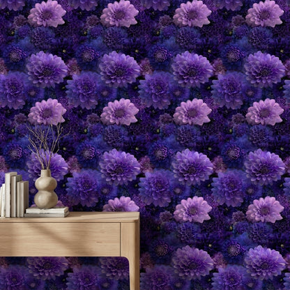 Deep Violet and Lavender Dahlia Floral Wallpaper