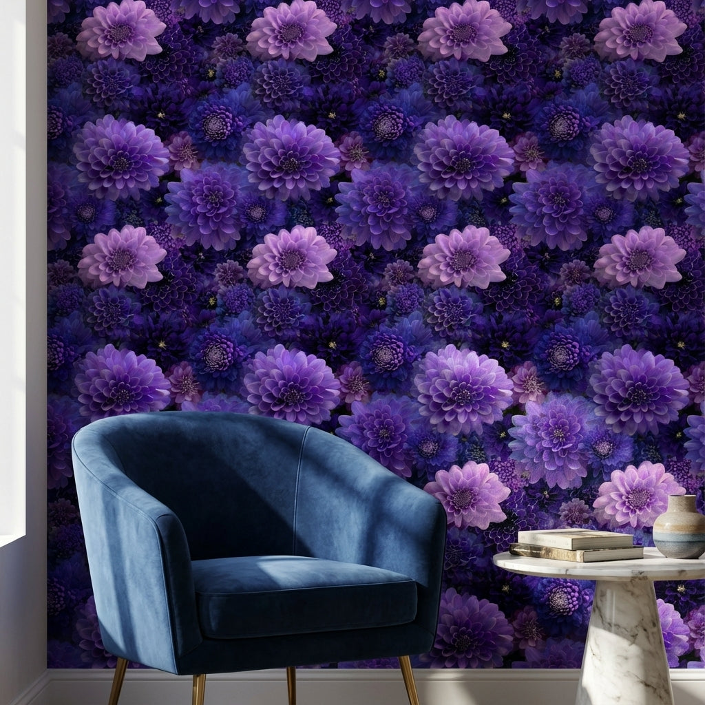 Deep Violet and Lavender Dahlia Floral Wallpaper