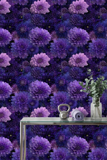 Deep Violet and Lavender Dahlia Floral Wallpaper