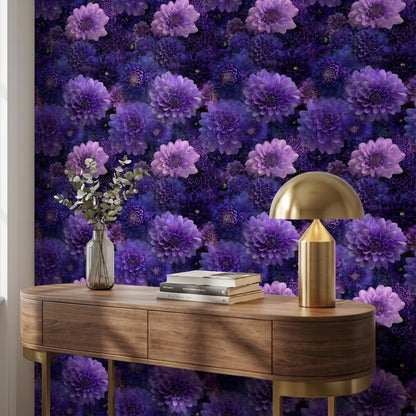 Deep Violet and Lavender Dahlia Floral Wallpaper