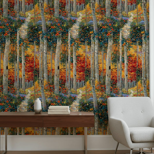 Vibrant Autumn Forest Pathway Wallpaper