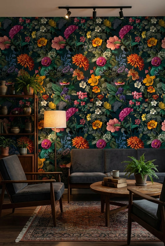 Dark Multicolor Garden Elegance Floral Wallpaper