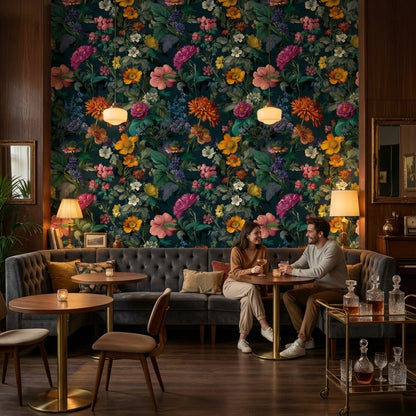 Dark Multicolor Garden Elegance Floral Wallpaper