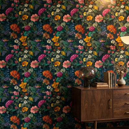 Dark Multicolor Garden Elegance Floral Wallpaper