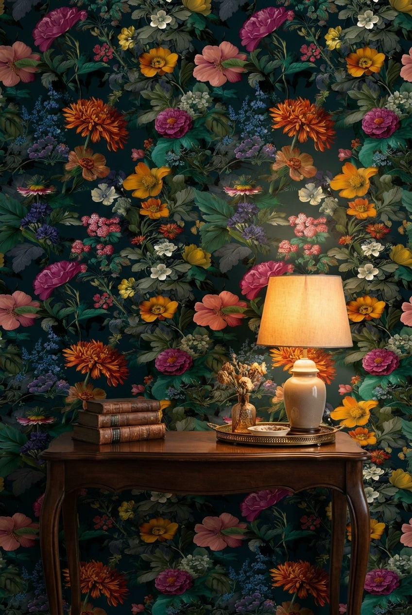 Dark Multicolor Garden Elegance Floral Wallpaper