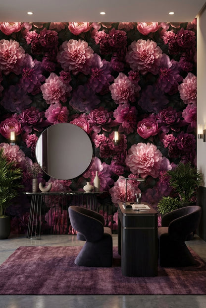 Dark Elegance Pink Peony Floral Wallpaper