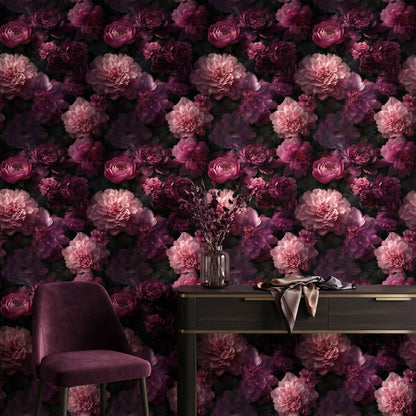 Dark Elegance Pink Peony Floral Wallpaper