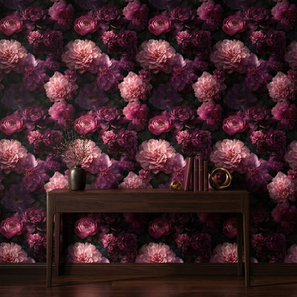 Dark Elegance Pink Peony Floral Wallpaper
